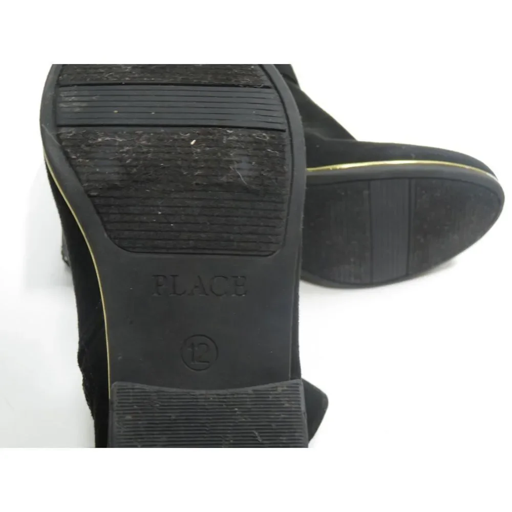 Children’s Place Faux Black Suede Dress Ankle Booties Zip Bow Heel Girls 12